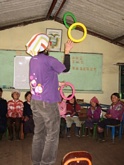 The children were surprised to see a clown for the first time