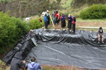 Geomembrane being set